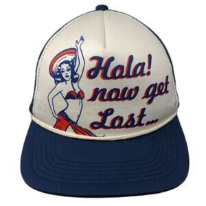 Lost Enterprises Trucker Hat Blue One Size Hola Now Get Lost Graphic Mesh